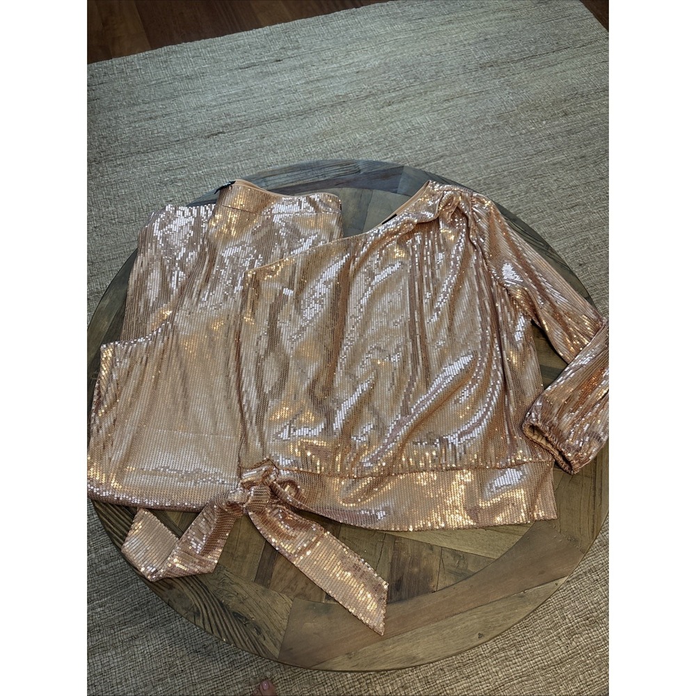 INC International Concepts Women's Rose Gold 2 Piece Sequin Top/Pants Set 18